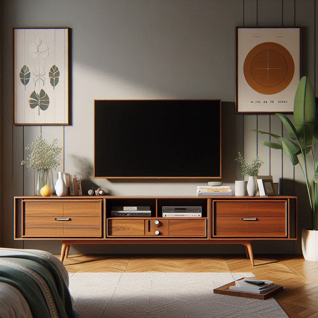 8. Mid-Century TV Cabinet Design for Indian Bedrooms: