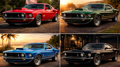 Ford Mustang 1969 in multiple colors showing its bold design, vintage style, and collector value.